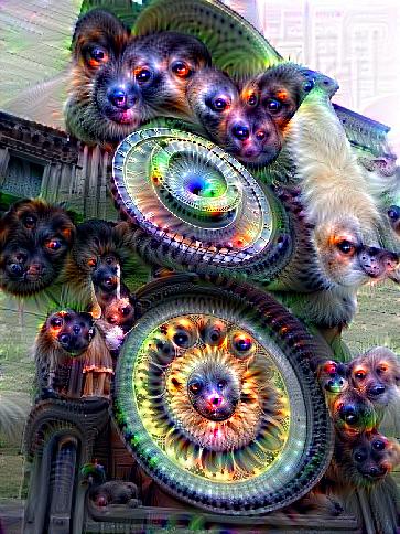 Prague clock using VGG16 conv5_1. Seems to respond well to animal faces... ugh! What's that hideous white dog thing?