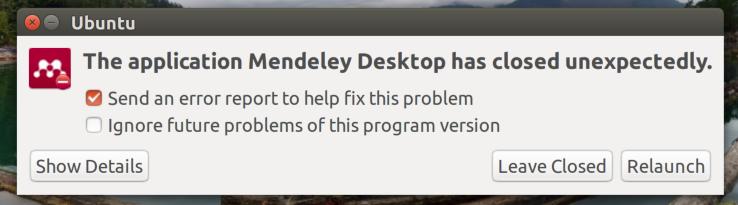 Mendeley desktop crash